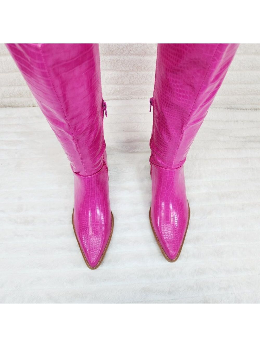 Bright Fuchsia Hot Pink 2" Country Western Heel Knee High Cowgirl Boots